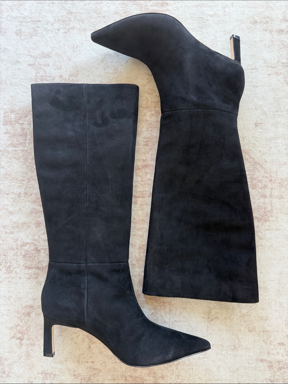 Nine West Lorthey Black Suede Pointed Knee-High Boots